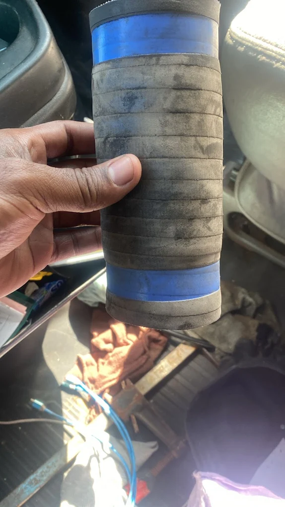 Replacement hose prepared for a commercial truck repair